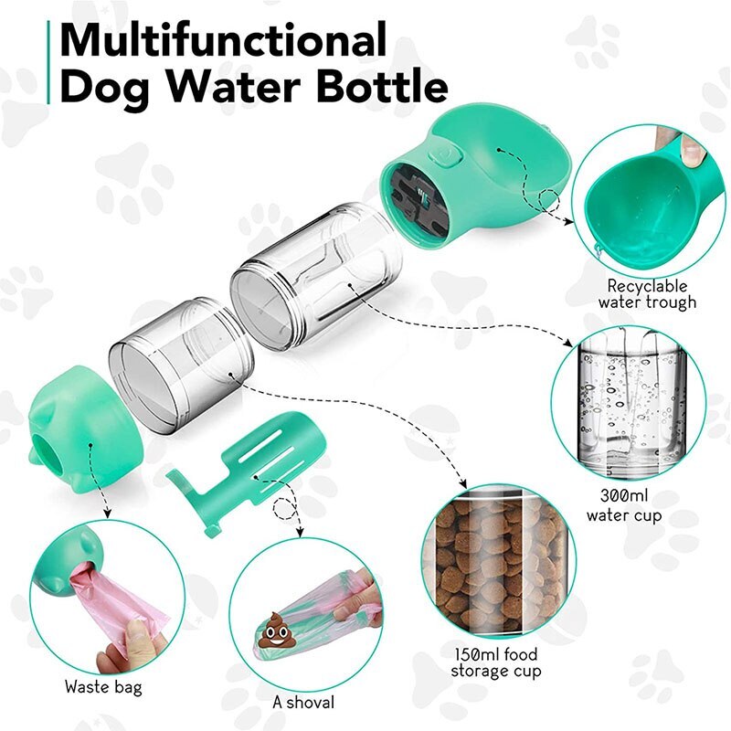 Ciotola per l'acqua per cani con Dispenser per sacchetti di cacca portatile