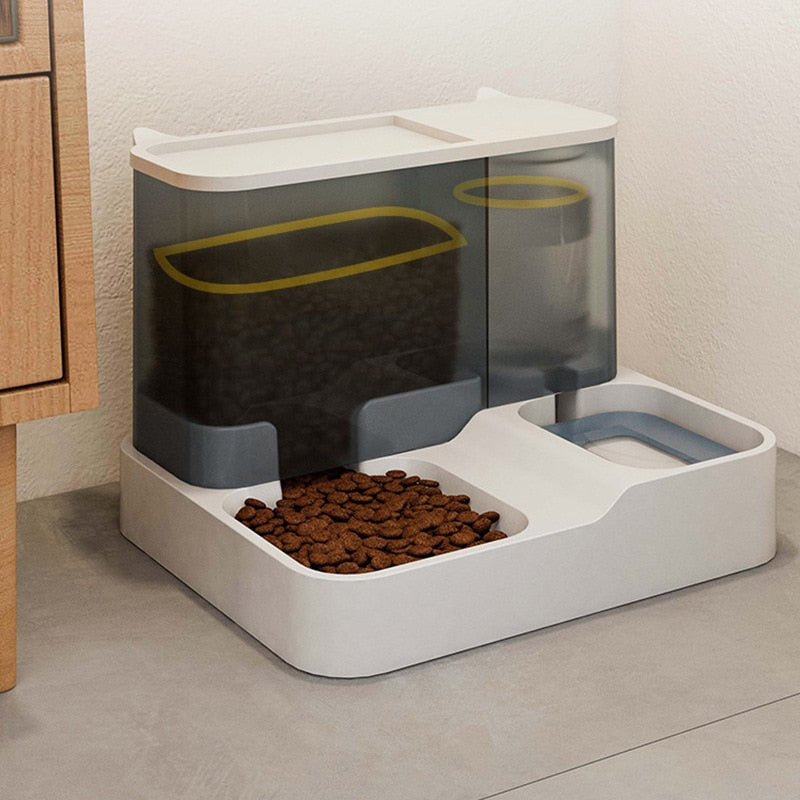 Alimentatore automatico per cibo con fontana d'acqua per cani e gatti